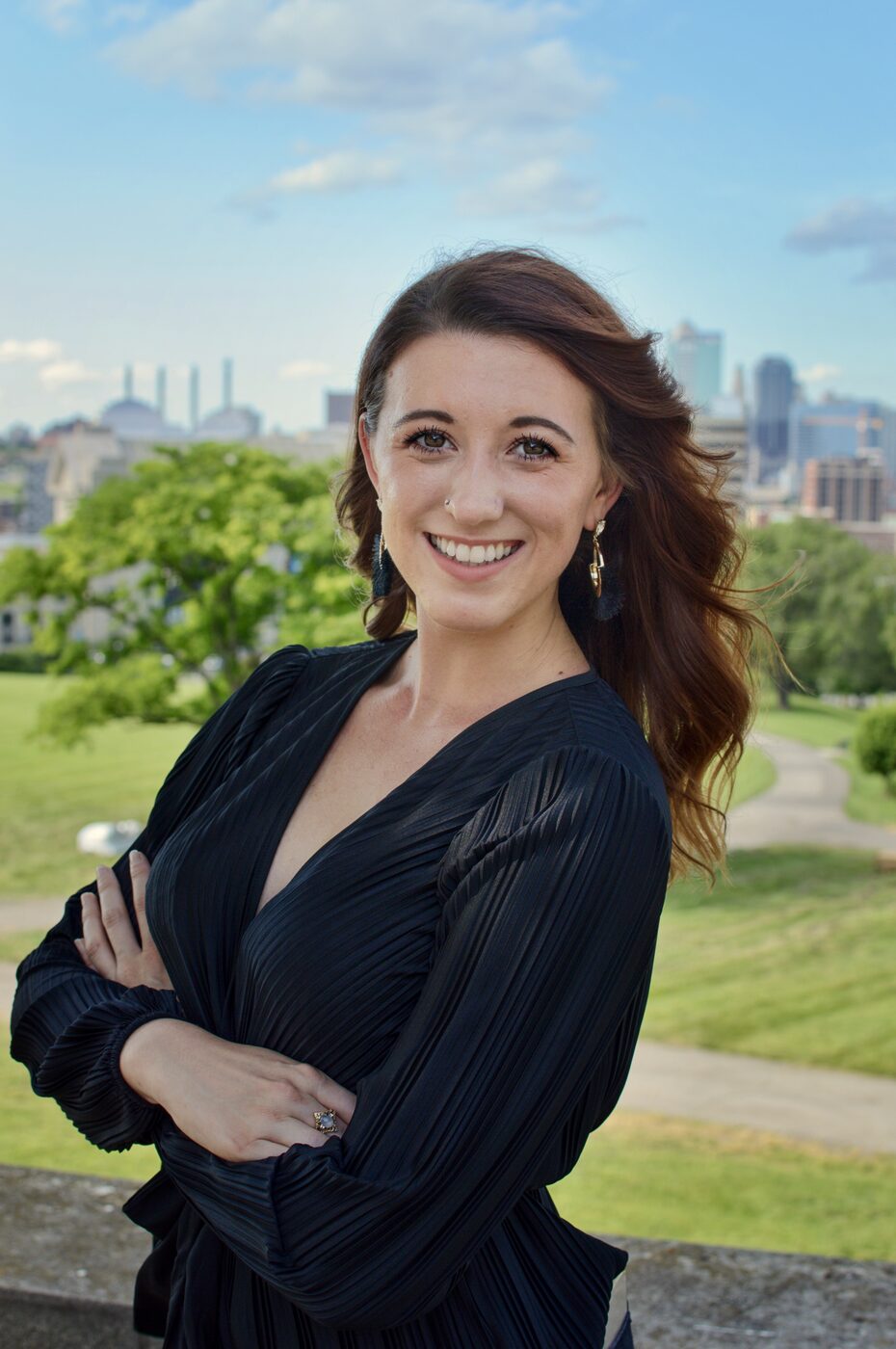 Real estate headshot with KC skyline